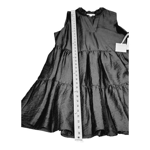 Chelsea28 Black Satin Ruffle Tiered Split‎ Neck Sleeveless Mini Dress NWT Size S - Picture 10 of 13
